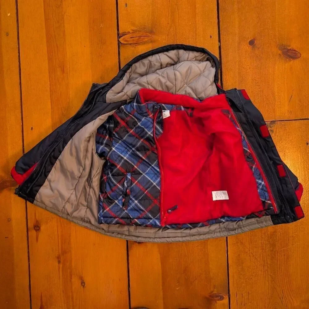 Healthtex 2-in-1 Jacket Coat Size 2t Navy Red Grey Winter Fall Spring Plaid